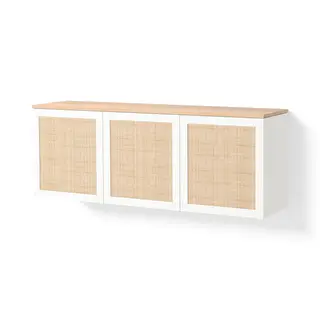 BESTÅ wall-mounted cabinet combination, white Studsviken/white woven poplar, 180x42x66 cm