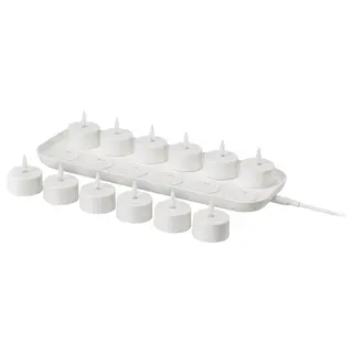SKATGÅS LED tealight kit, with charging tray white, Length 29 x Width 11 cm