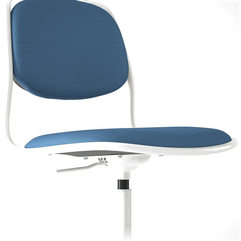 Blue office chair with white frame, adjustable height, and safety castors.