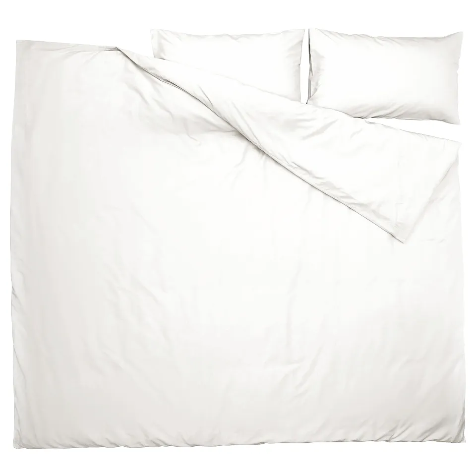 PILTANDVINGE white bedding set, smooth polyester/viscose, rectangle with envelope closures.