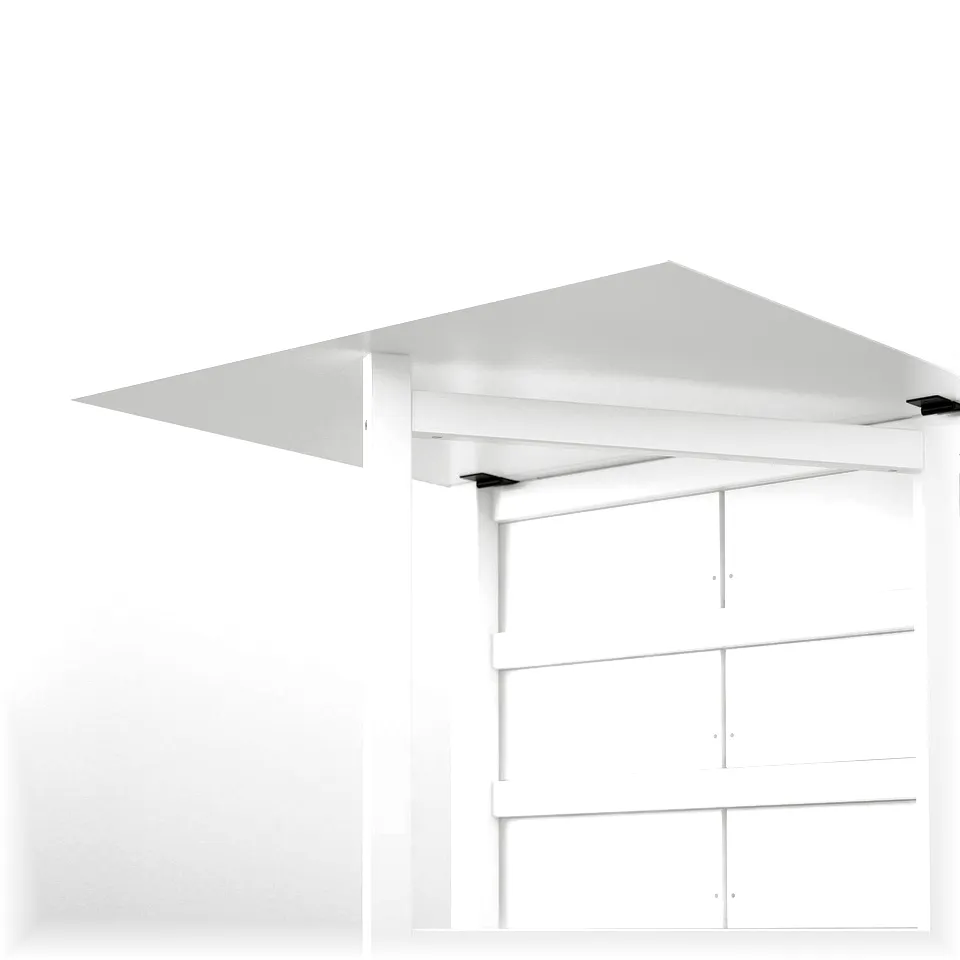Empty white shelving unit with three adjustable shelves. Perfect for storage and organisation.