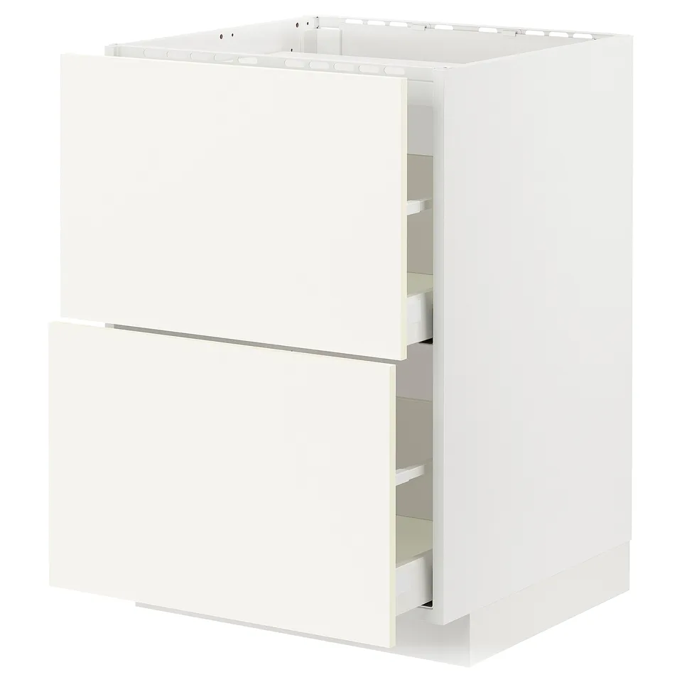 A white ikea METOD kitchen cabinet with two drawers. The is: white ikea METOD kitchen cabinet with two drawers.