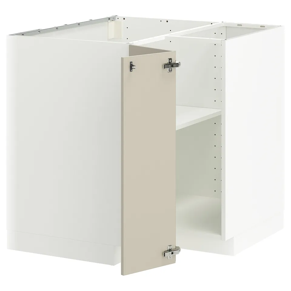 White METOD kitchen cabinet set with beige door & adjustable shelves.