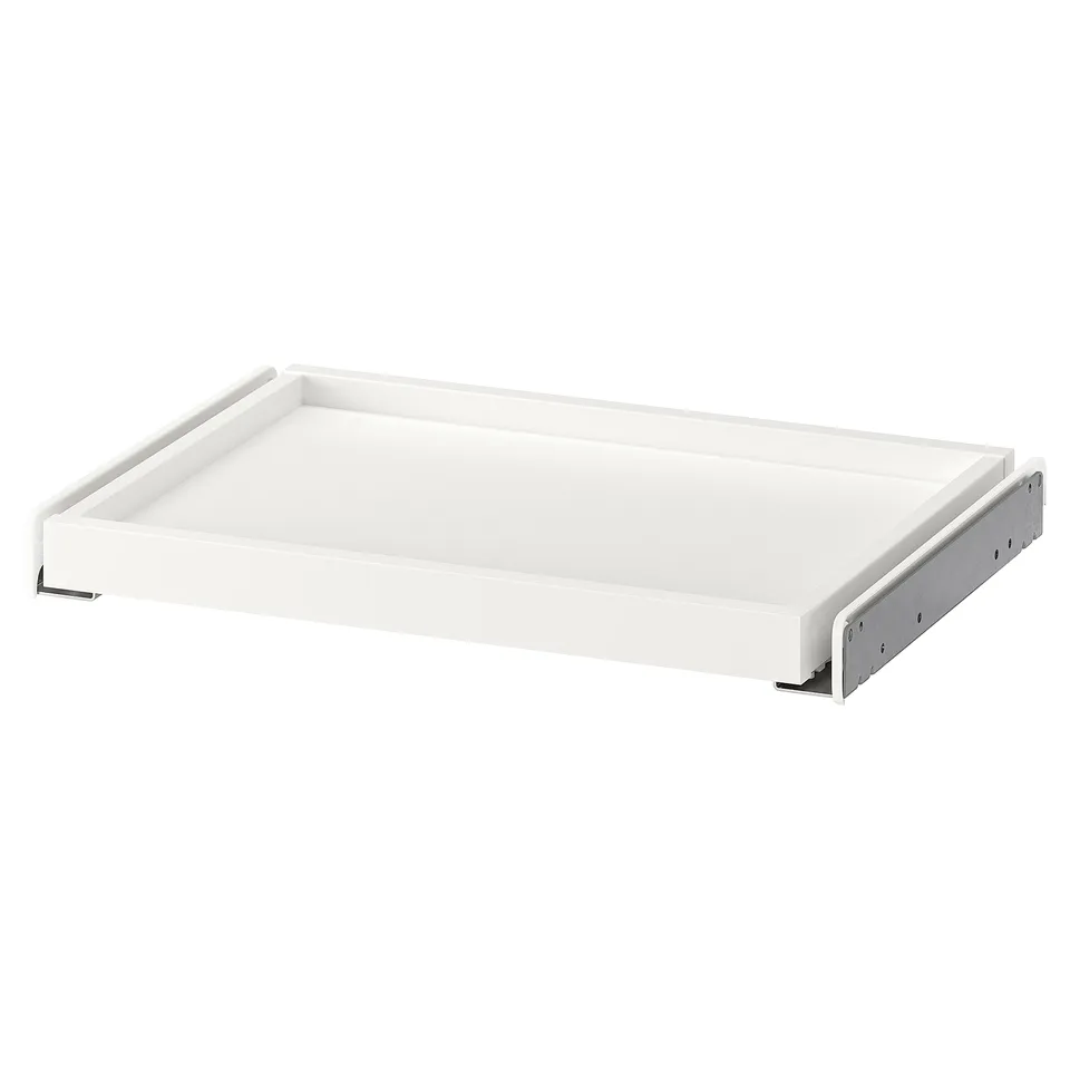 KOMPLEMENT white pull-out tray: sleek, rectangular design, ideal for wardrobe storage, sturdy paper foil fibreboard.
