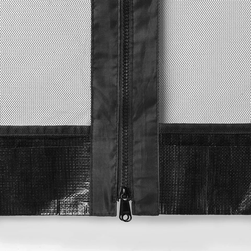 Close-up of black mesh TORPÖN insect net. Detailed zip and strong fabric shown.
