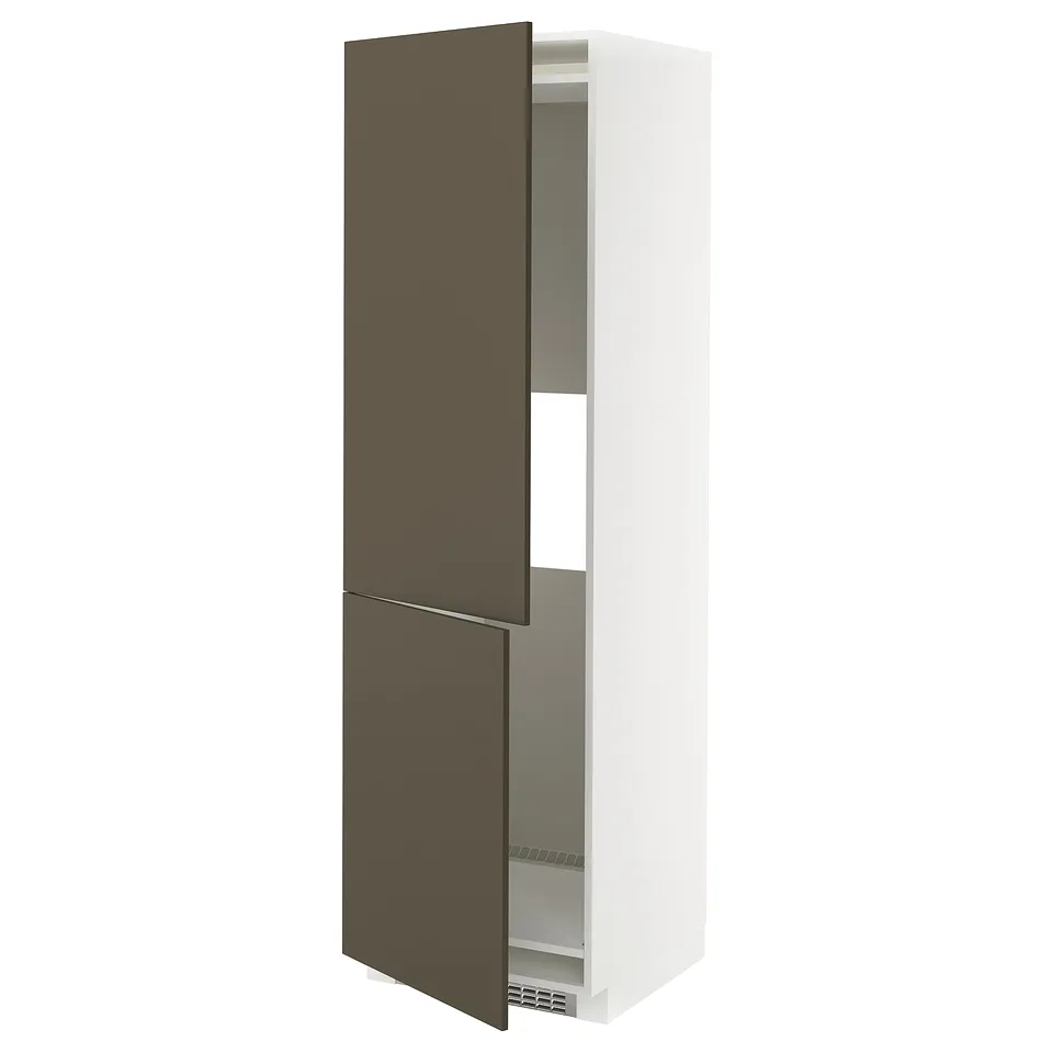 METOD kitchen unit, brown/beige, tall with shelves, modern design.