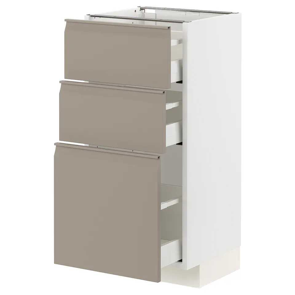 Modern METOD kitchen unit in grey-beige with smooth drawers.