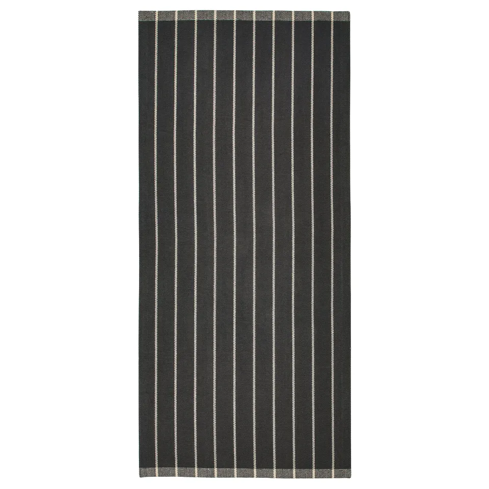 A grey RIDSTIG cotton rug with white stripes, rectangular, flat-woven.