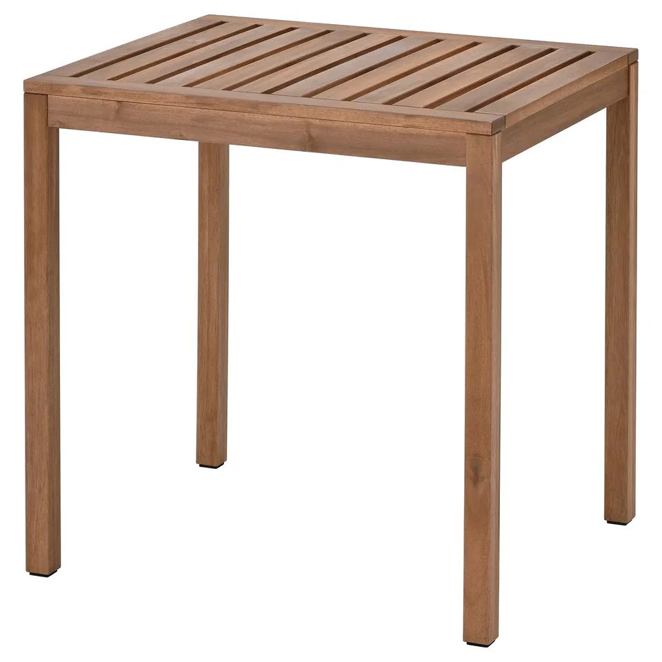 NÄMMARÖ wooden outdoor table, light brown. Square, four legs, slatted top. Durable, stylish garden furniture.
