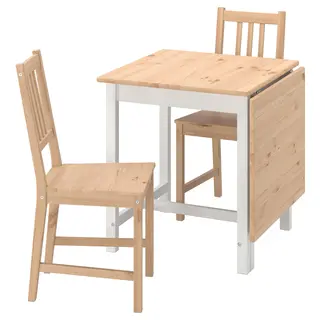 PINNTORP table and 2 chairs, light brown stained white stained/light brown stained, 67/124 cm