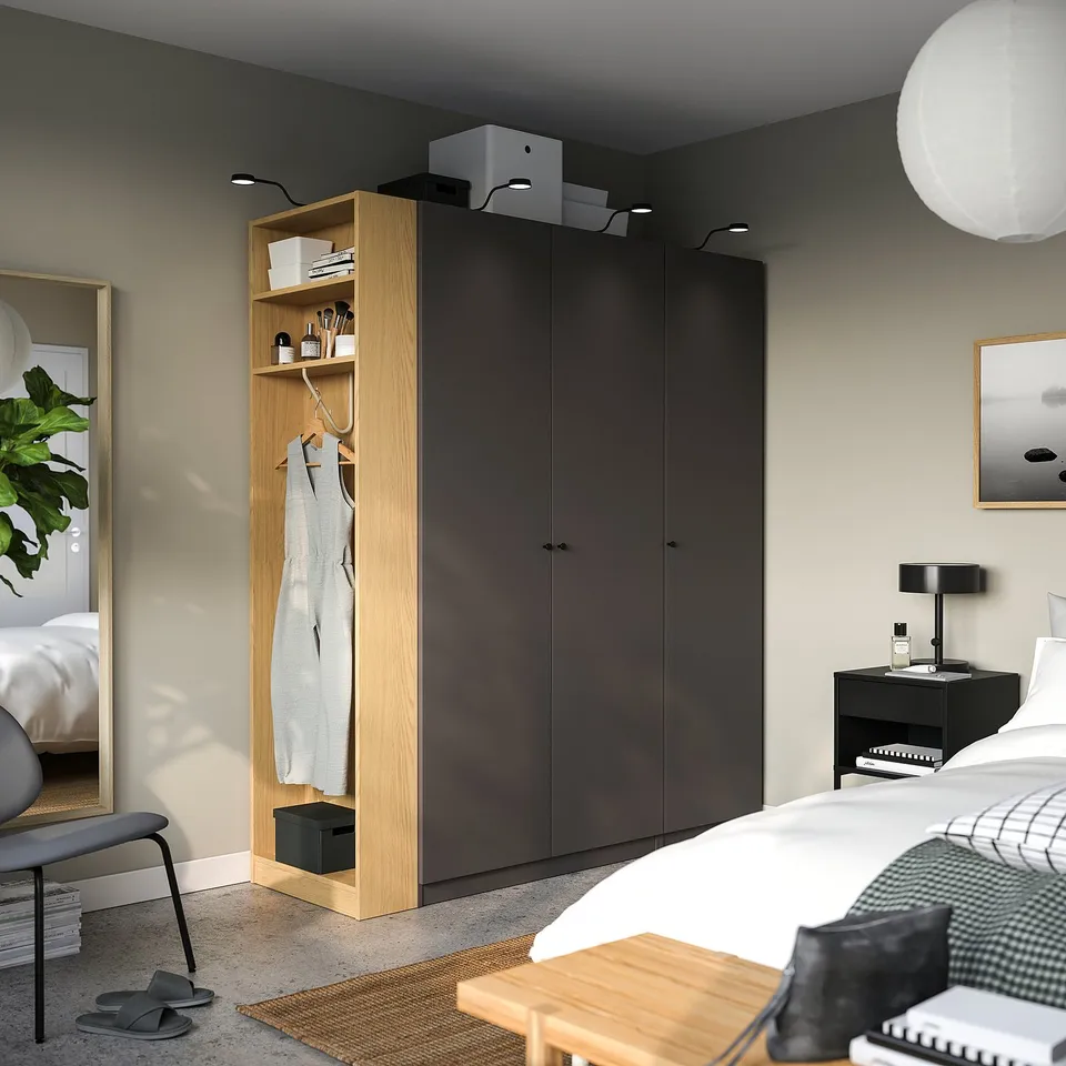 PAX / FORSAND Wardrobe combination, dark grey dark grey/oak effect, 170x60x201 cm