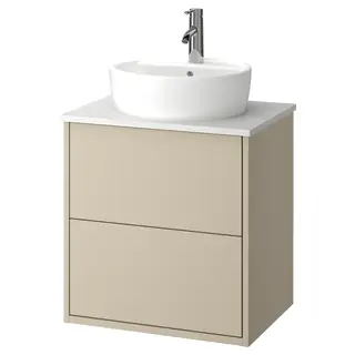 HAVBÄCK / TÖRNVIKEN wash-stnd w drawers/wash-basin/tap, beige/white marble effect, Width 62.0 x Depth 49.0 x Height 78.8 cm