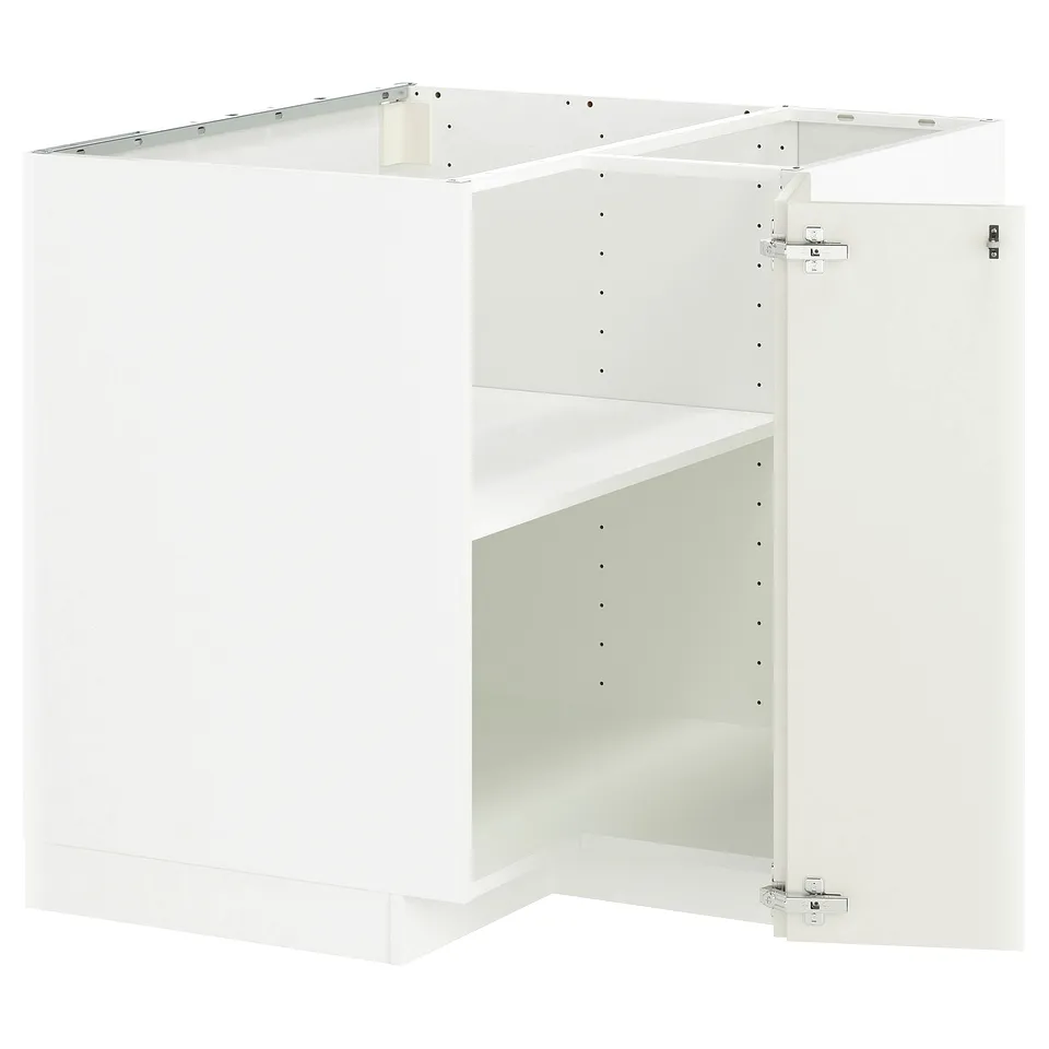 METOD kitchen set: modern, white cabinets with adjustable shelves and metallic hinges.
