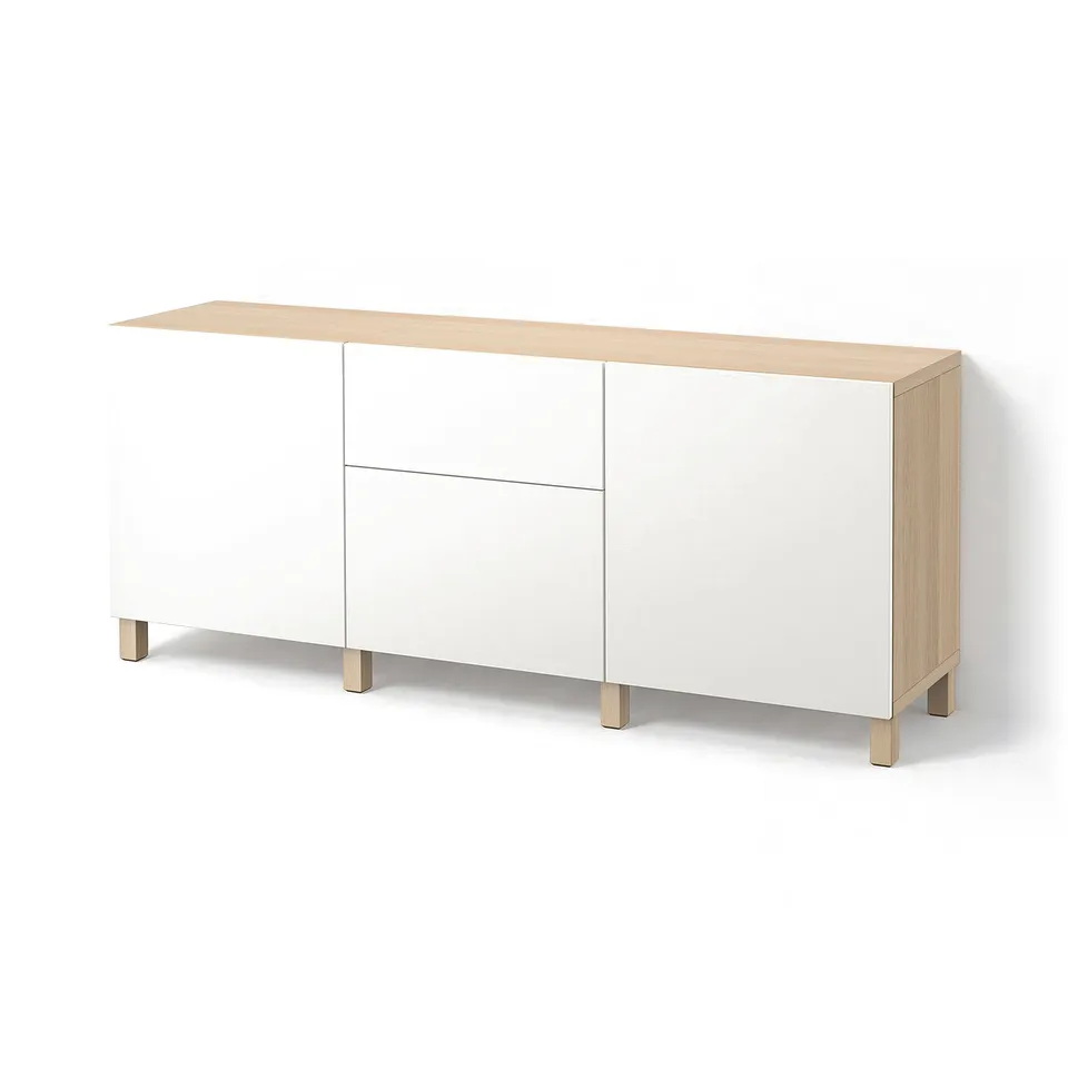 BESTÅ Storage combination with drawers, white stained oak effect/Lappviken white, 180x42x74 cm