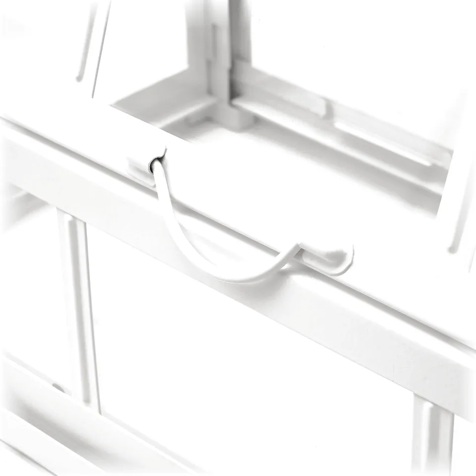 Close-up of ÅKERBÄR white greenhouse handle, smooth and sleek design.