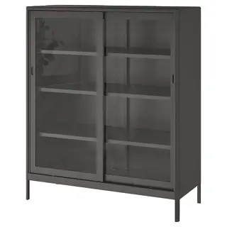 IDÅSEN cabinet with sliding glass doors, dark grey, 120x140 cm