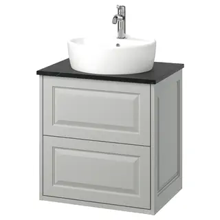 TÄNNFORSEN / TÖRNVIKEN wash-stnd w drawers/wash-basin/tap, light grey/black marble effect, Width 62.0 x Depth 49.0 x Height 78.8 cm