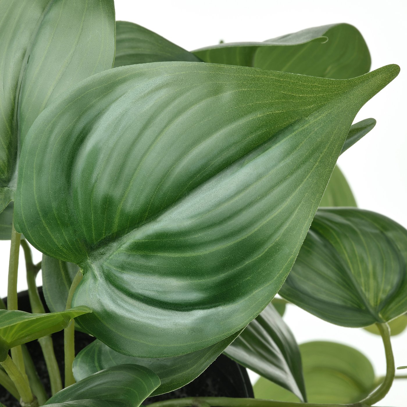 Lifelike artificial plant with large, veined green leaves, showcasing high-quality craftsmanship and realistic textures.