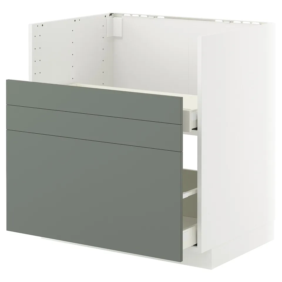 METOD kitchen unit, grey-green, 3 drawers, modern, sturdy, soft-close.