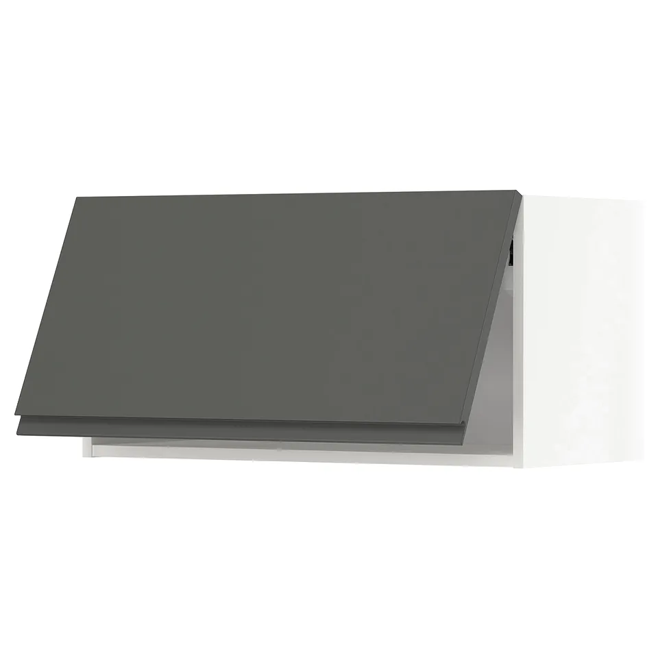 Dark grey modern kitchen cabinet with sleek design and integrated handles.