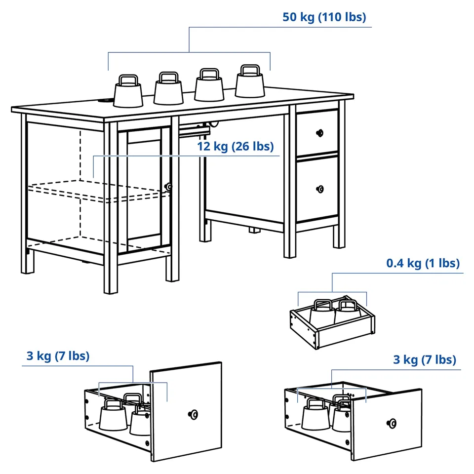 Illustration with measurements for the product: HEMNES.