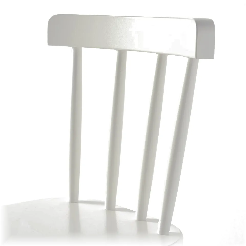 Sturdy white junior chair, ideal for kids; sleek design with smooth, round edges.