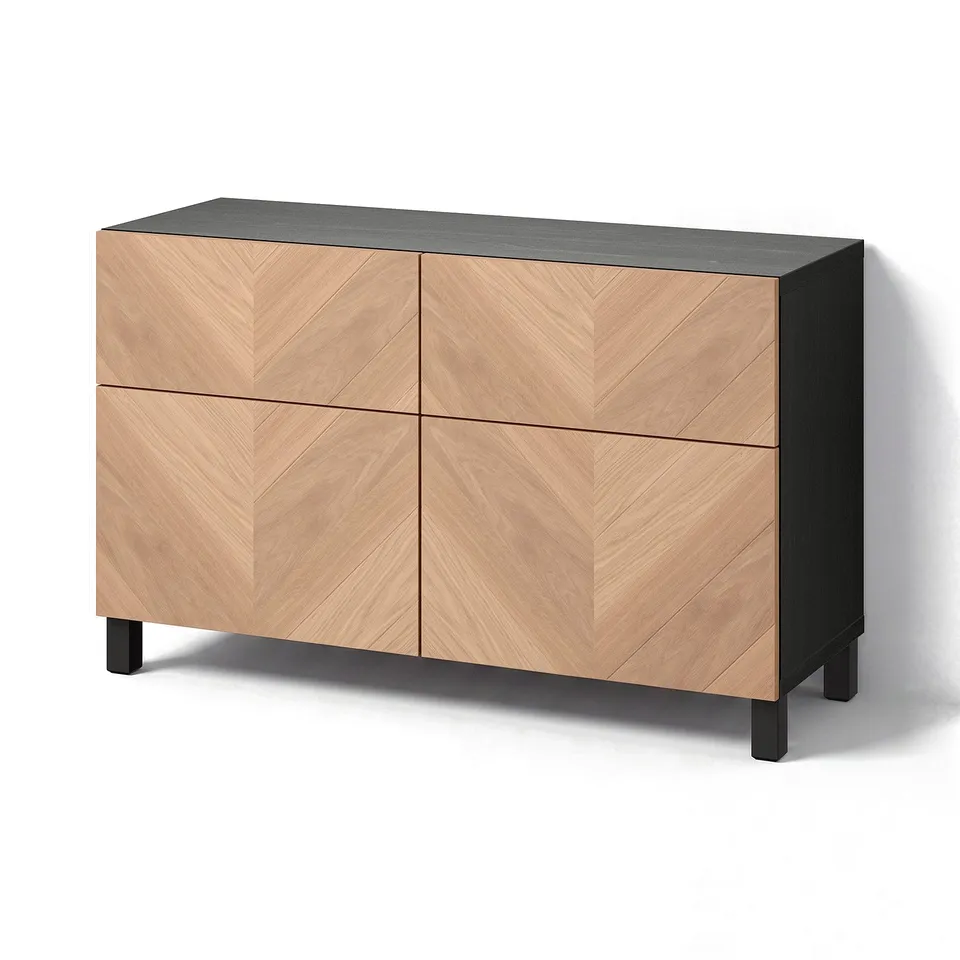 BESTÅ Storage combination w doors/drawers, black-brown/Hedeviken/Stubbarp oak veneer, 120x42x74 cm