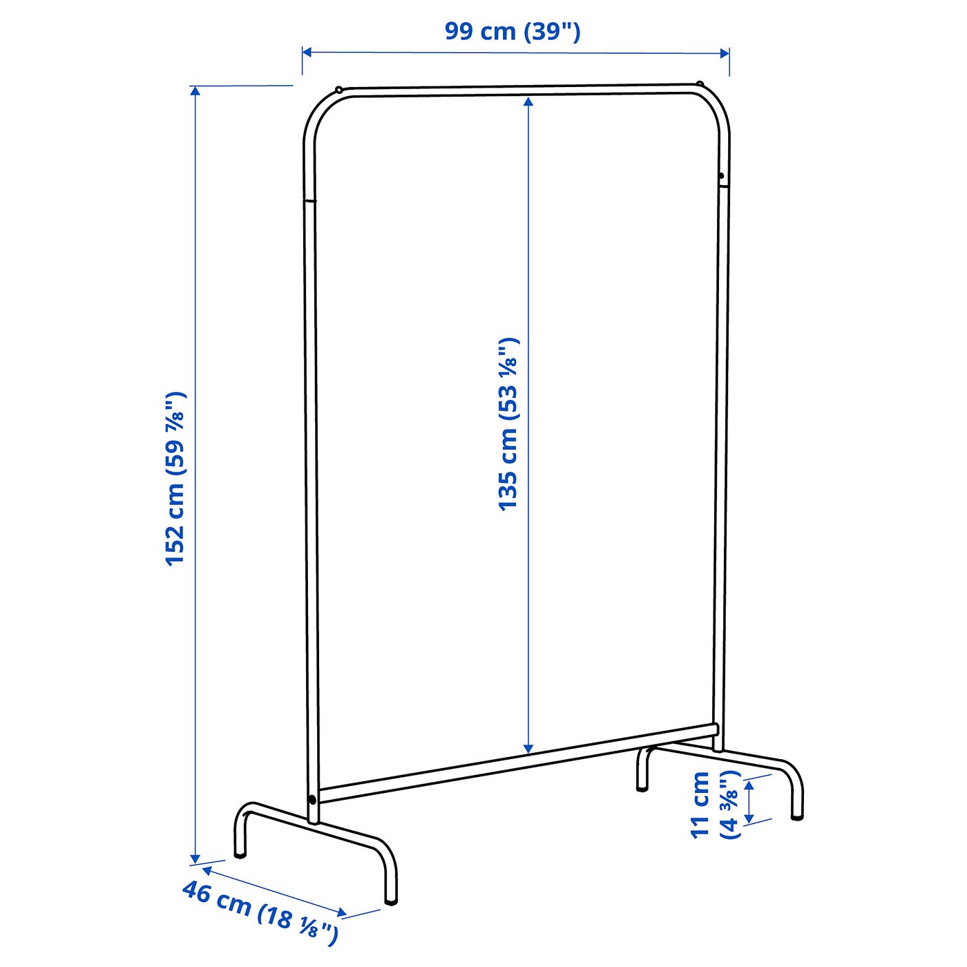 Illustration with measurements for the product: MULIG.