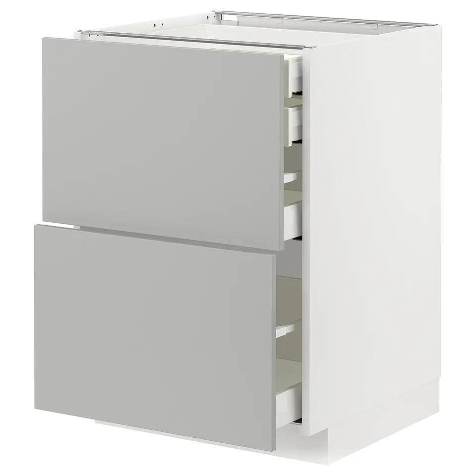 METOD kitchen unit: white, rectangular, 2 grey drawers, sleek modern design.