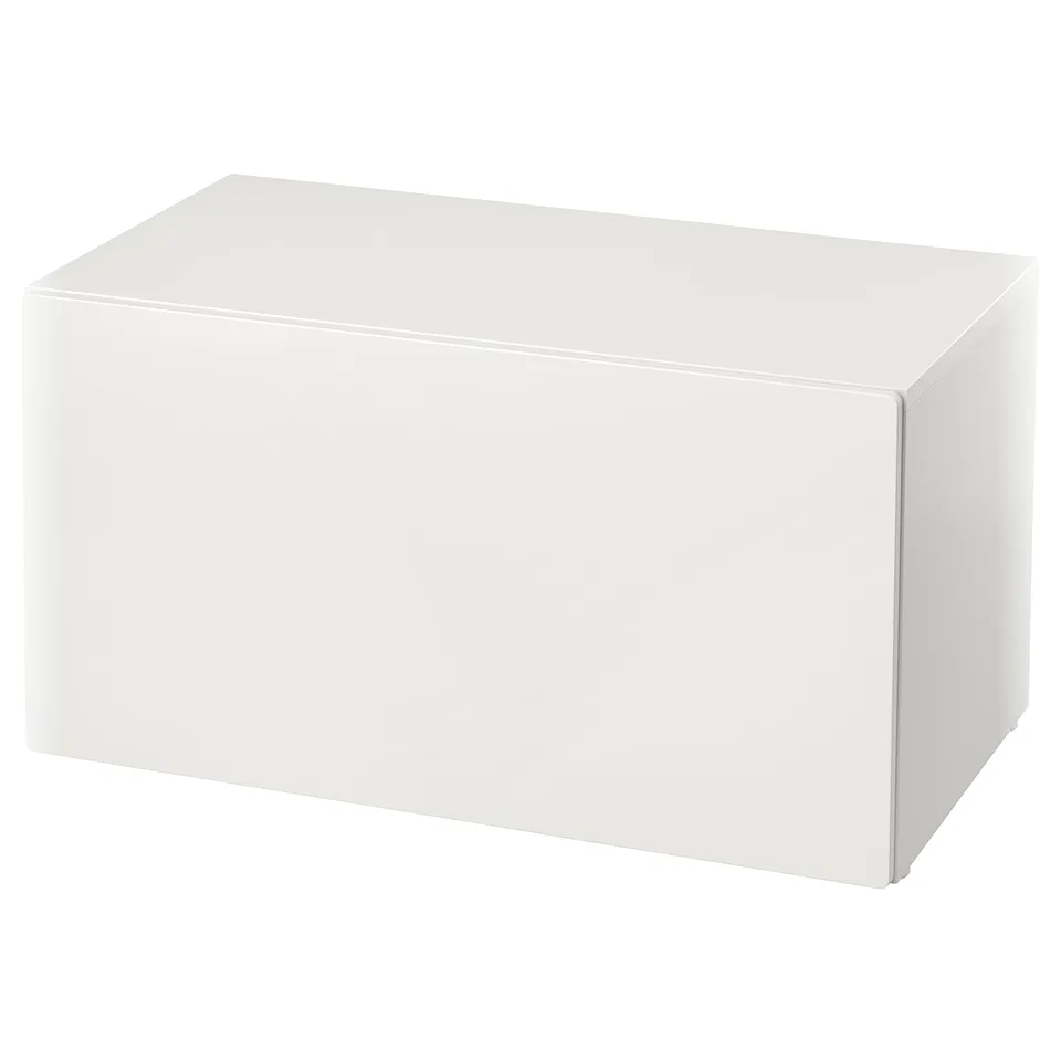 White rectangular storage bench, simple design.