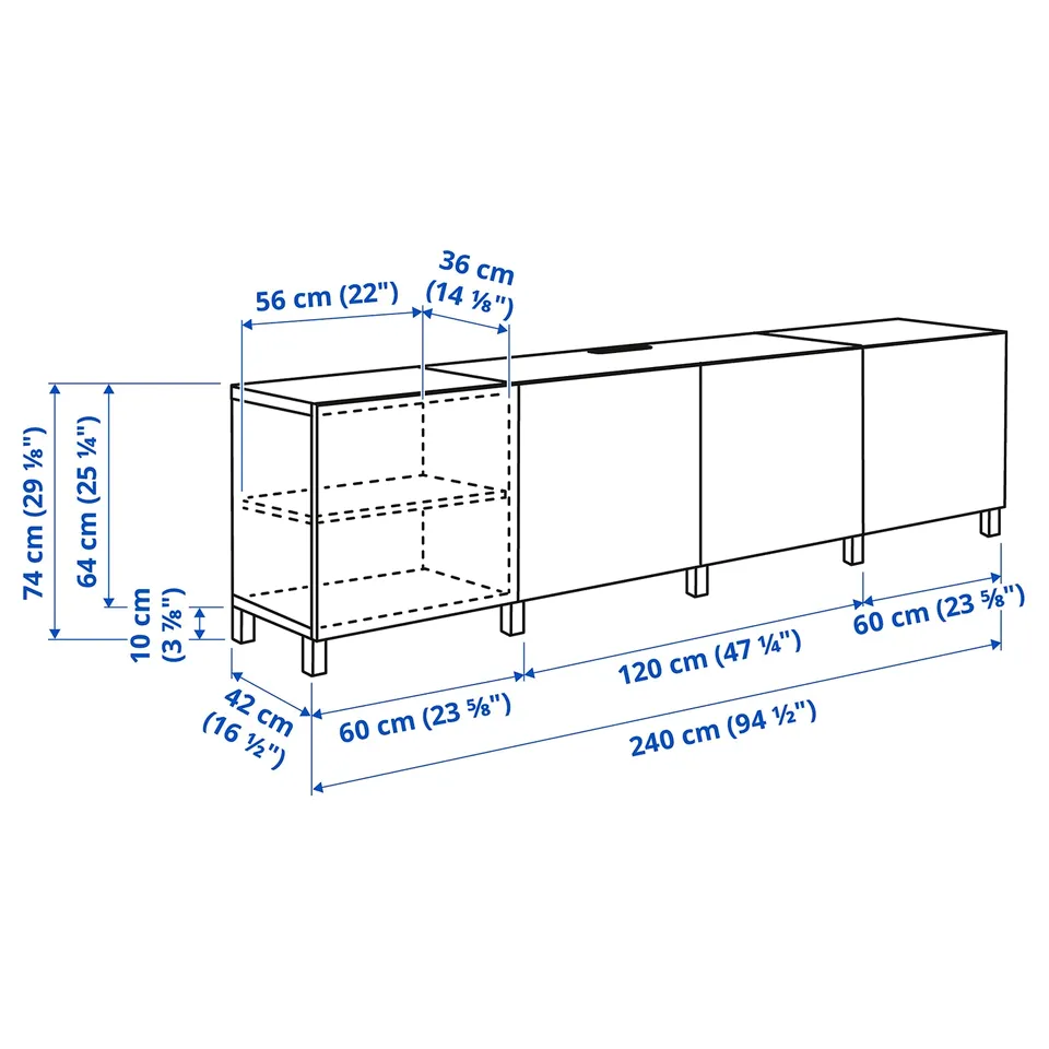 BESTÅ TV bench with doors, white/Hedeviken/Stubbarp oak veneer, 240x42x76 cm