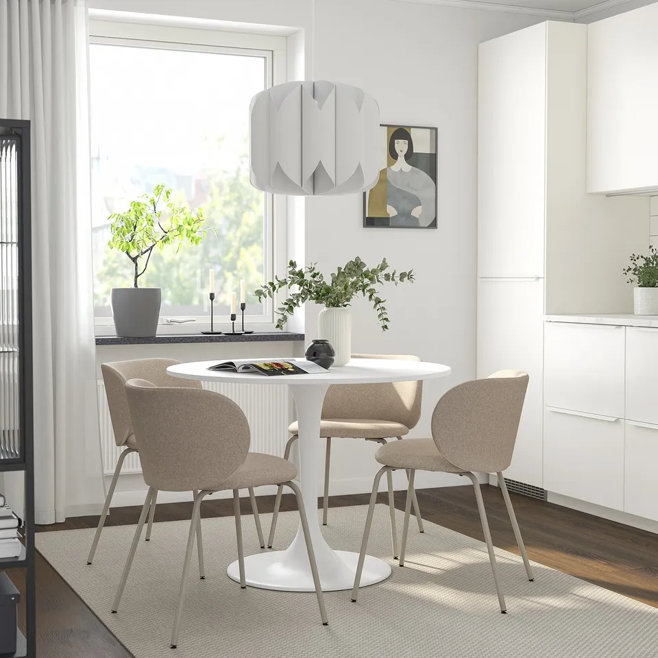 DOCKSTA / KRYLBO Table and 4 chairs, white white/Tonerud dark beige, 103 cm
