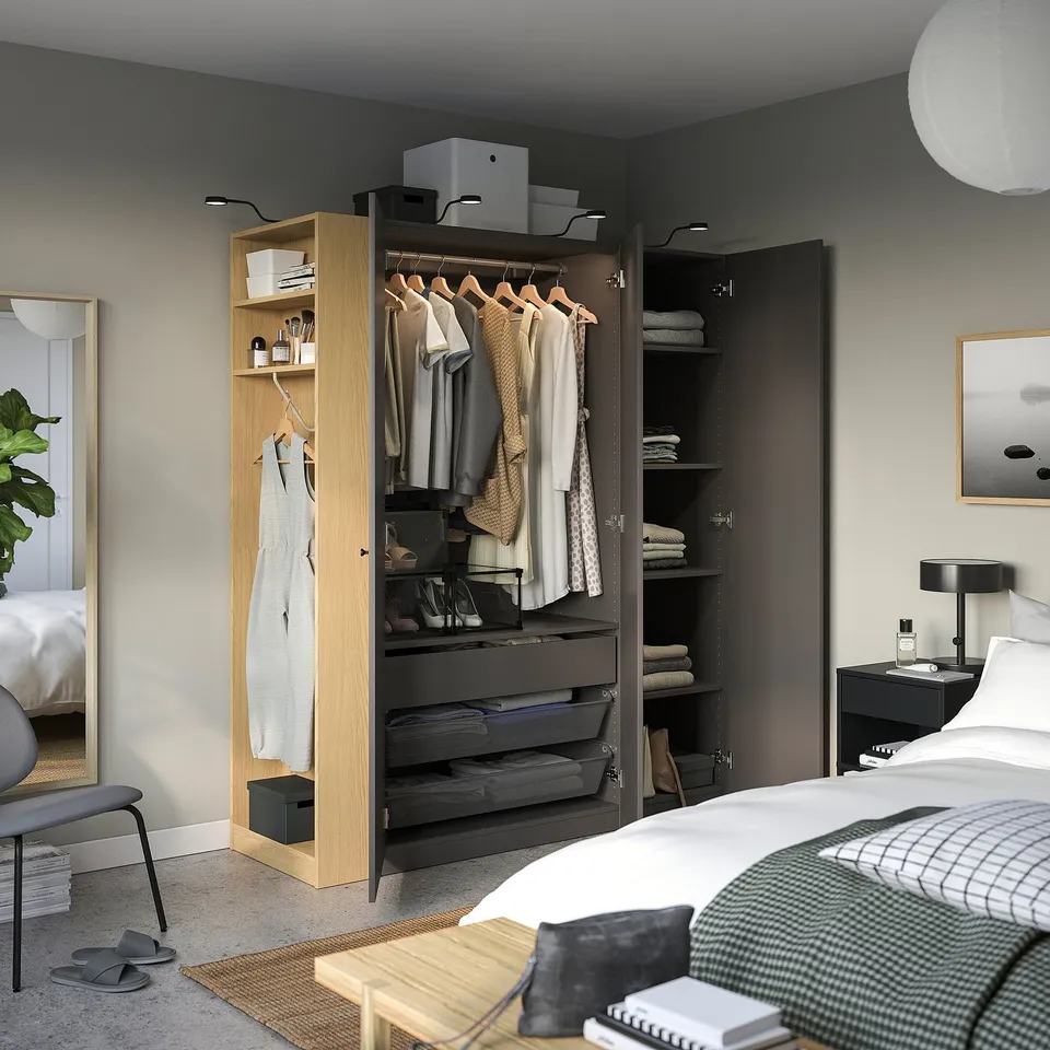 PAX / FORSAND Wardrobe combination, dark grey dark grey/oak effect, 170x60x201 cm
