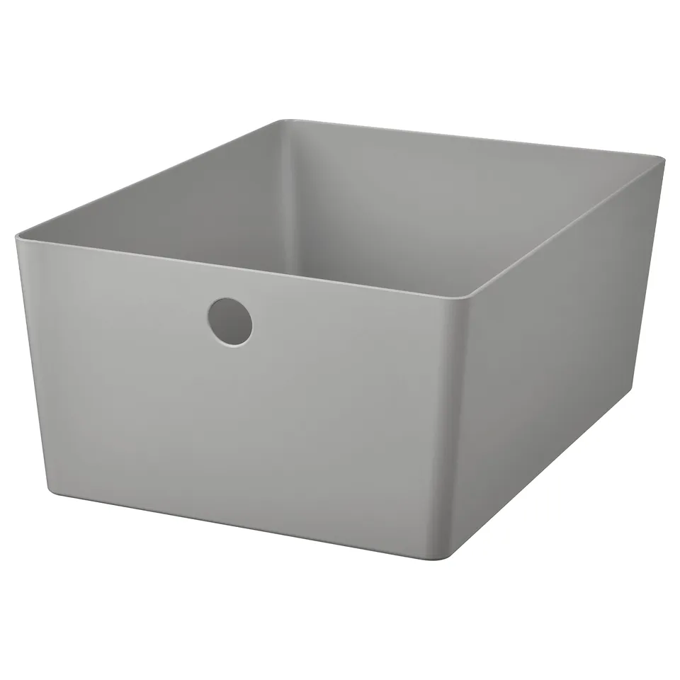 Grey KUGGIS box, plastic, rounded edges, easy grip indentation.