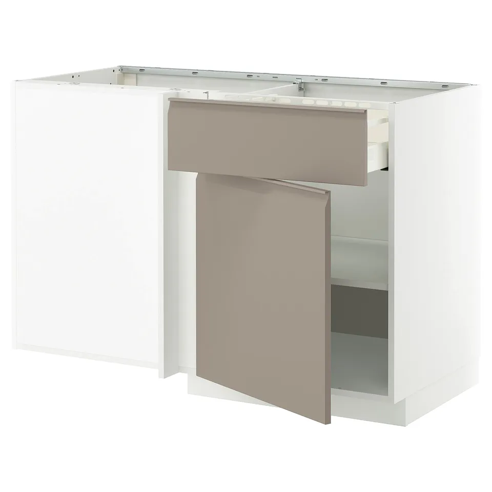 Modern kitchen cabinet: METOD, white-beige, rectangular, sleek, grey-beige door, adjustable shelf.