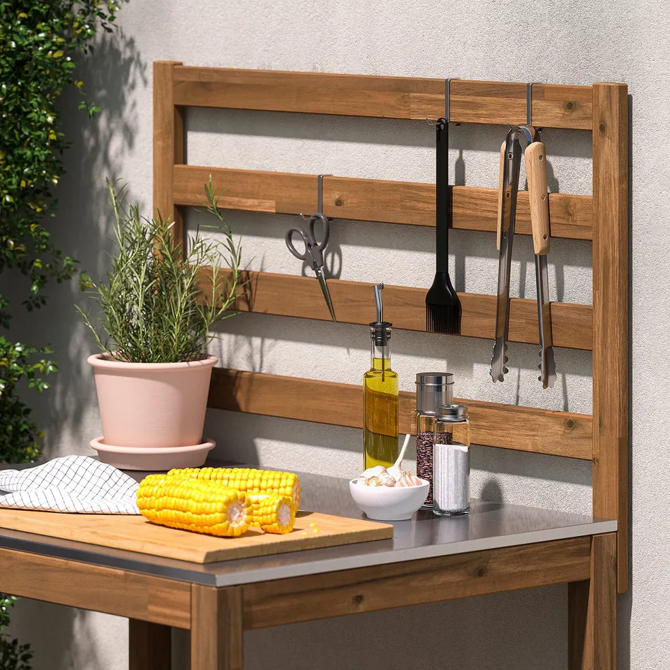 NÄMMARÖ Open kitchen unit, light brown stained/stainless steel outdoor, 80x62 cm