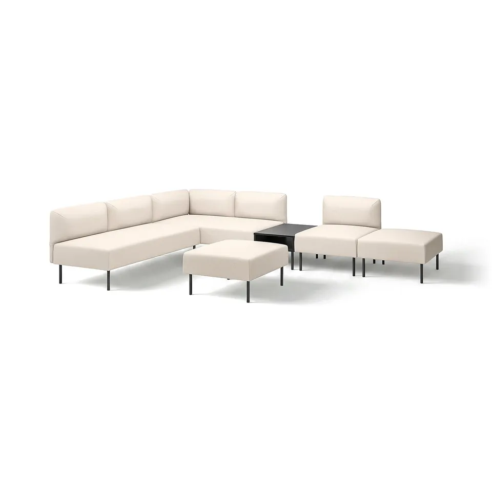 Modern LILLEHEM beige modular sofa set with black coffee table; sleek, minimalist design.