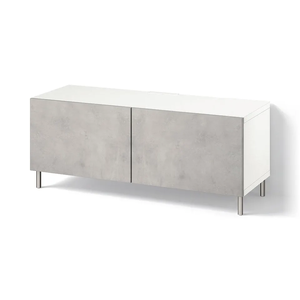 BESTÅ TV bench with doors, white/Kallviken/Ösarp light grey, 120x42x48 cm