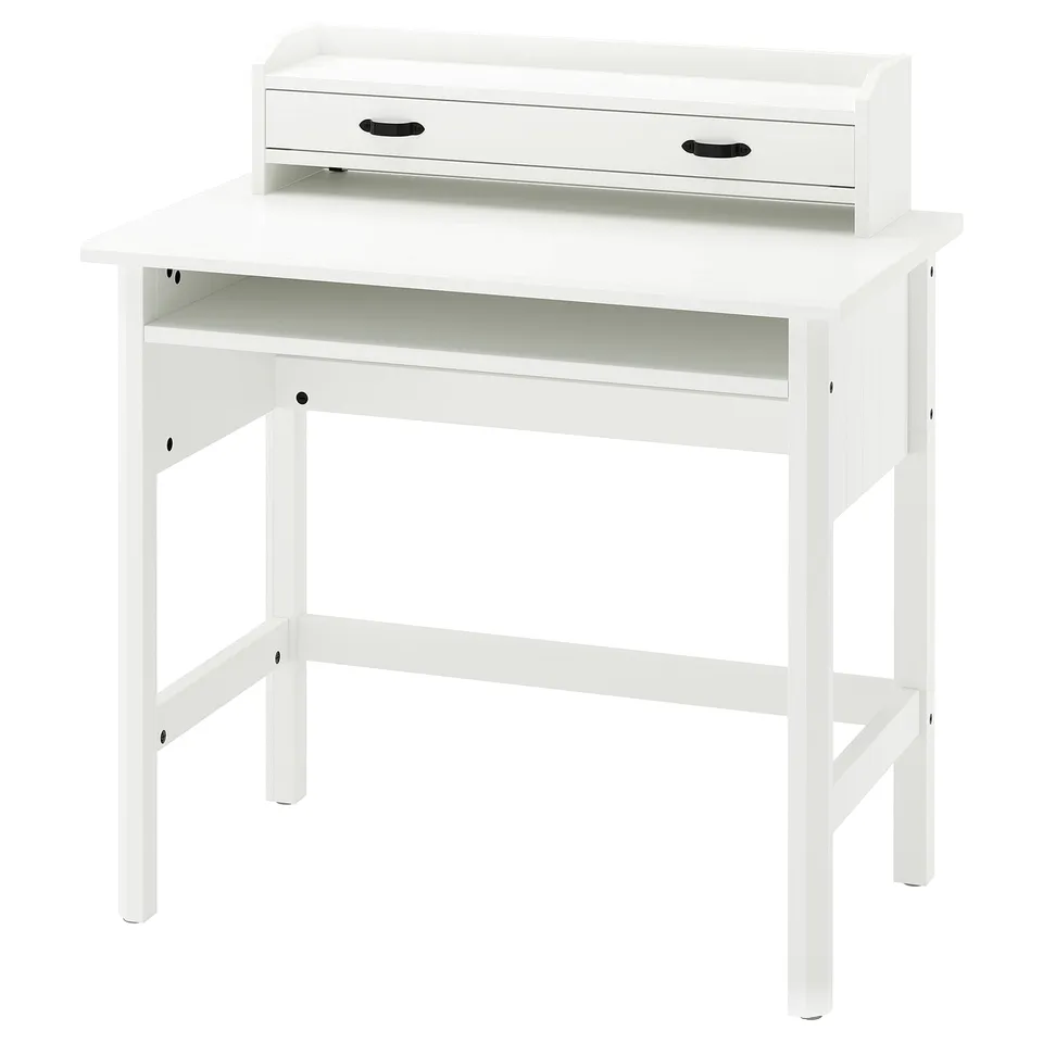 A white BRYTNING desk with a drawer add-on unit.