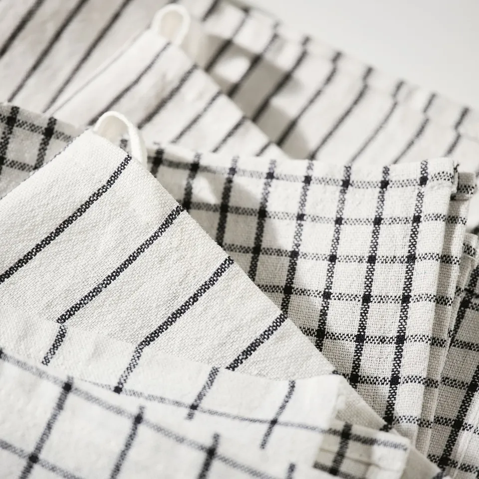 RINNIG Tea towel, white/dark grey/patterned, 45x60 cm