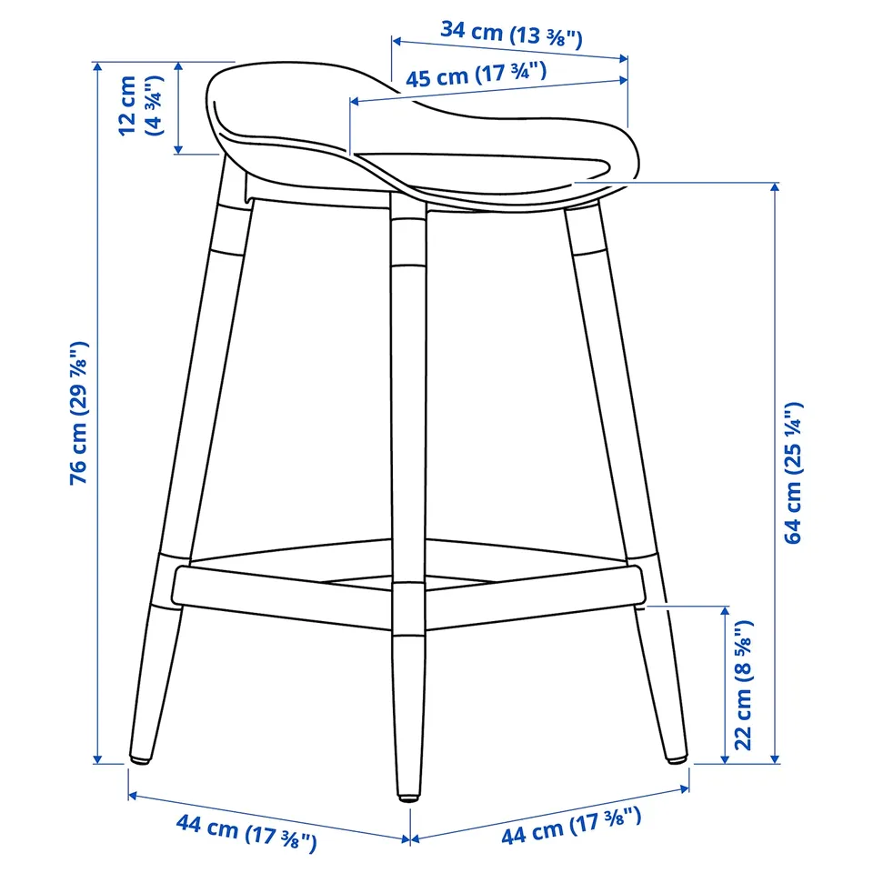 GRÖNSTA Bar stool, counter height white/light brown/wood in/outdoor, 64 cm