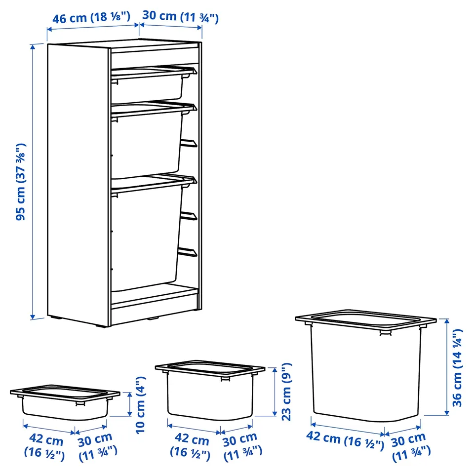 Illustration with measurements for the product: TROFAST.