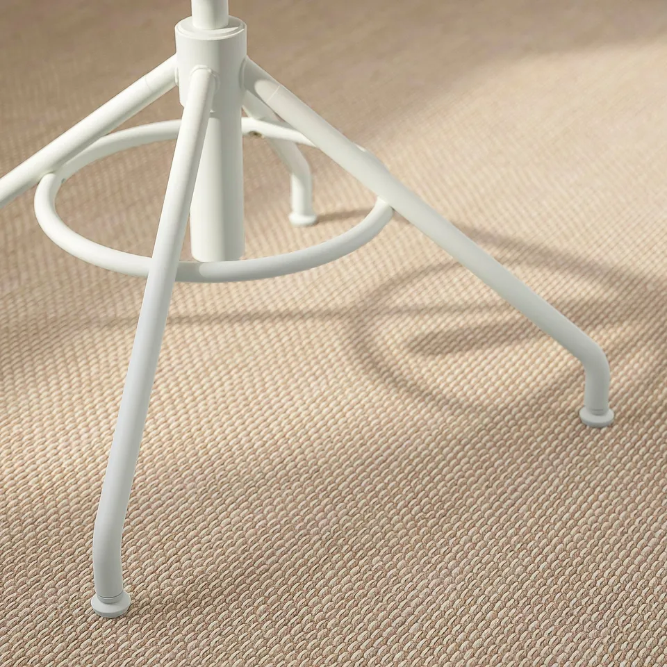 White metal chair base with adjustable height and non-slip foot caps.