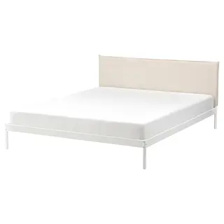 KLEPPSTAD bed frame, white/Vissle beige, 150x200 cm