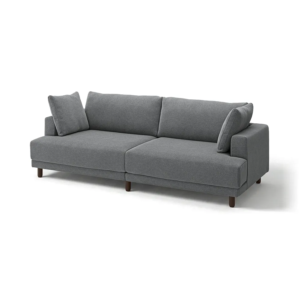 A grey UPPÅKRA sectional sofa featuring a modern, clean design with oversized cushions and wooden legs.