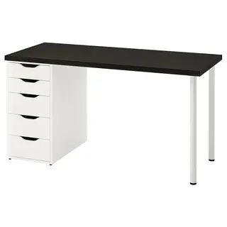 LAGKAPTEN / ALEX desk, black-brown/white, 140x60 cm