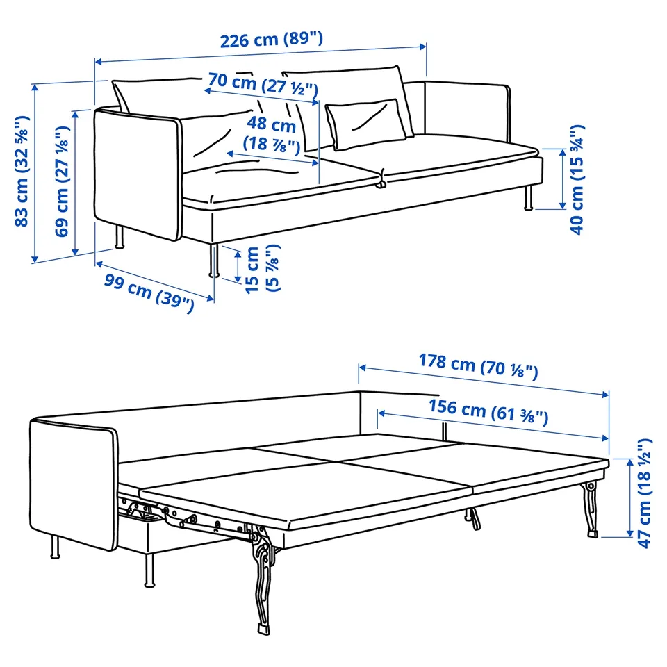 SÖDERHAMN 3-seat sofa-bed, Fridtuna dark grey-blue