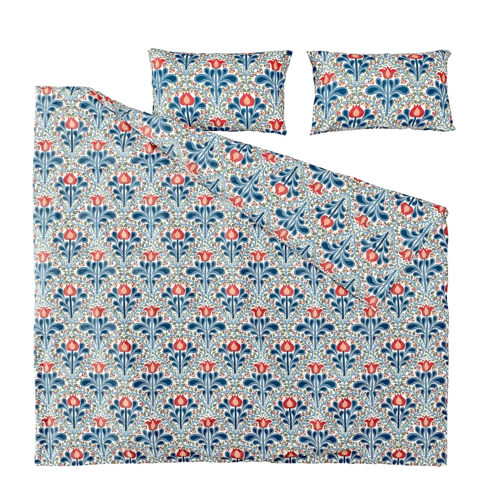 SÄTERVIDE blue floral bed set - comforter, 2 pillowcases, recycled cotton & lyocell