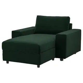VIMLE chaise longue, with wide armrests/Djuparp dark green, Width 125 x Depth 164 cm