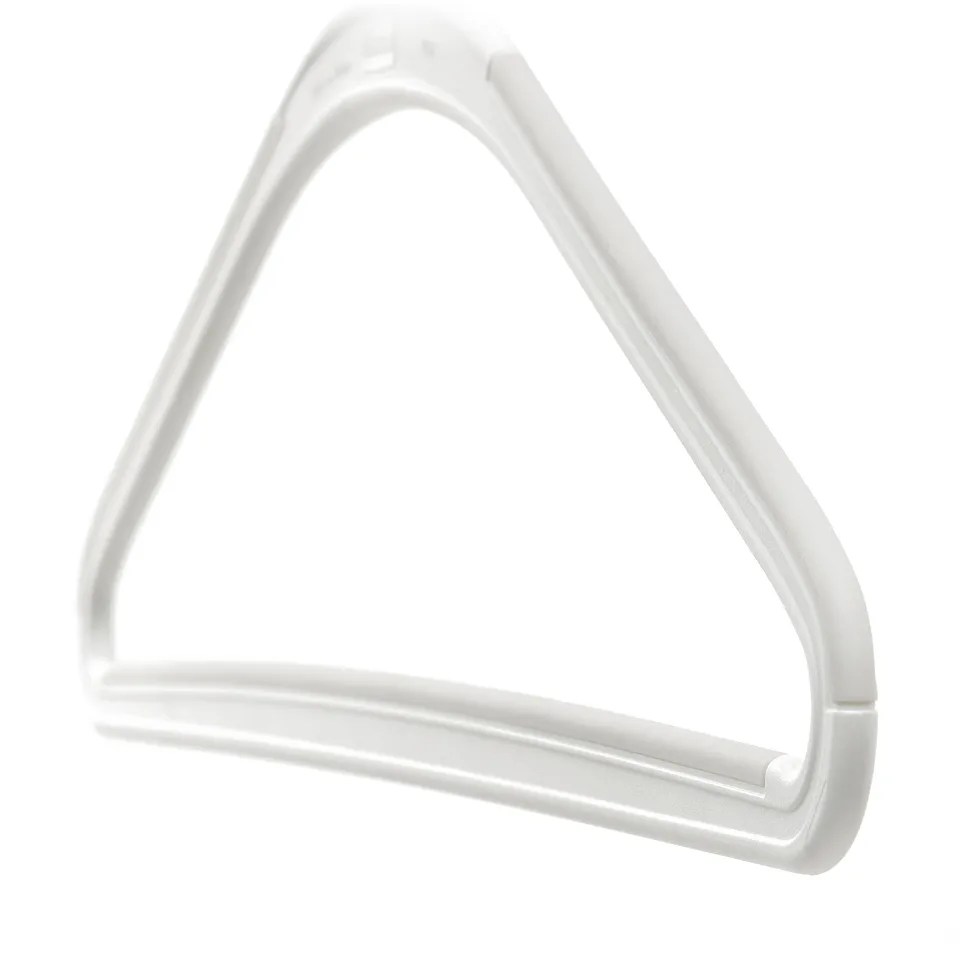 A single white triangular clothes hanger with an anti-slip surface and a swivel hook for easy use.